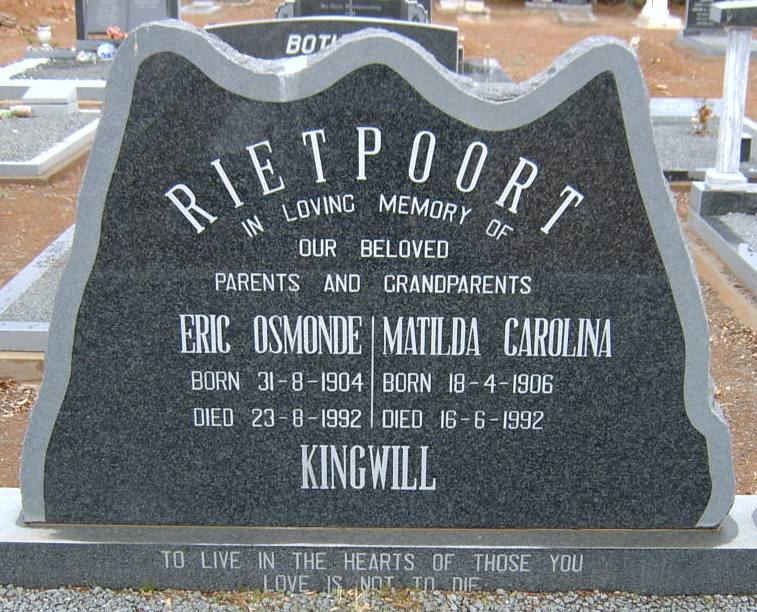KINGWILL Eric Osmonde 1904-1992 &amp; Matilda Carolina 1906-1992