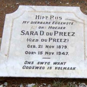 PREEZ Sara D., du nee DU PREEZ 1879-1947
