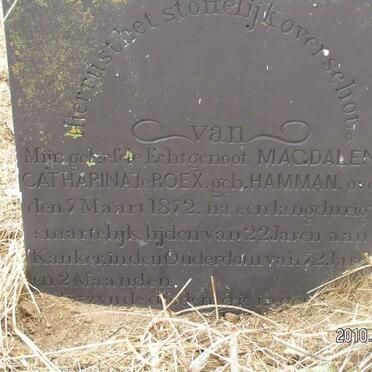 ROEX Magdalena Catharina, le nee HAMMAN -1872