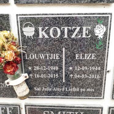 KOTZE Louwtjie 1940-2015 &amp; Elize 1944-2016