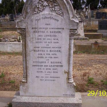 BASSON Stefanus F. 1847-1934 &amp; Martha C. LOMBARD 1854-1903 :: BASSON Martha C. 1879-1907