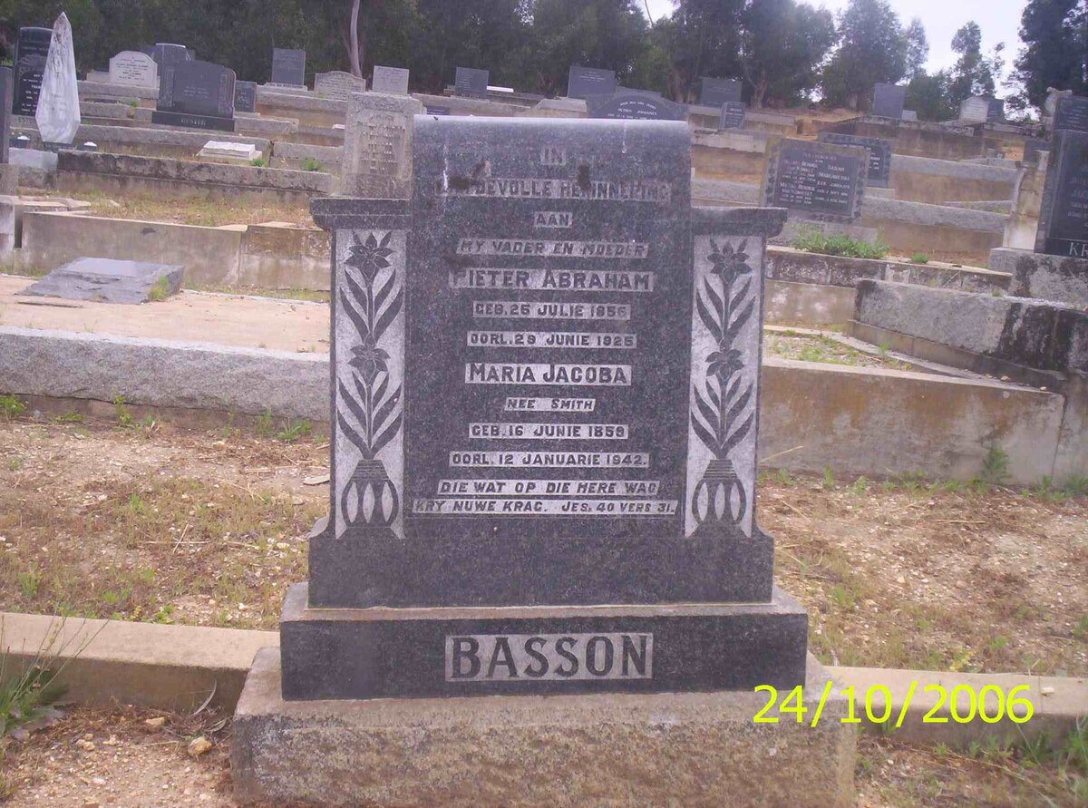 BASSON Pieter Abraham 1856-1925 &amp; Maria Jacoba SMITH 1858-1942