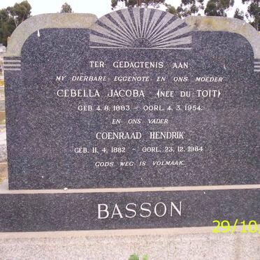 BASSON Coenraad Hendrik 1882-1984 &amp; Cebella Jacoba du TOIT 1883-1954