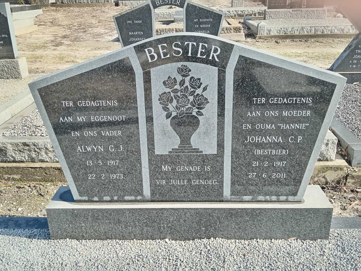 BESTER Alwyn G.J. 1917-1983 &amp; Johanna C.P. BESTBIER 1917-2011