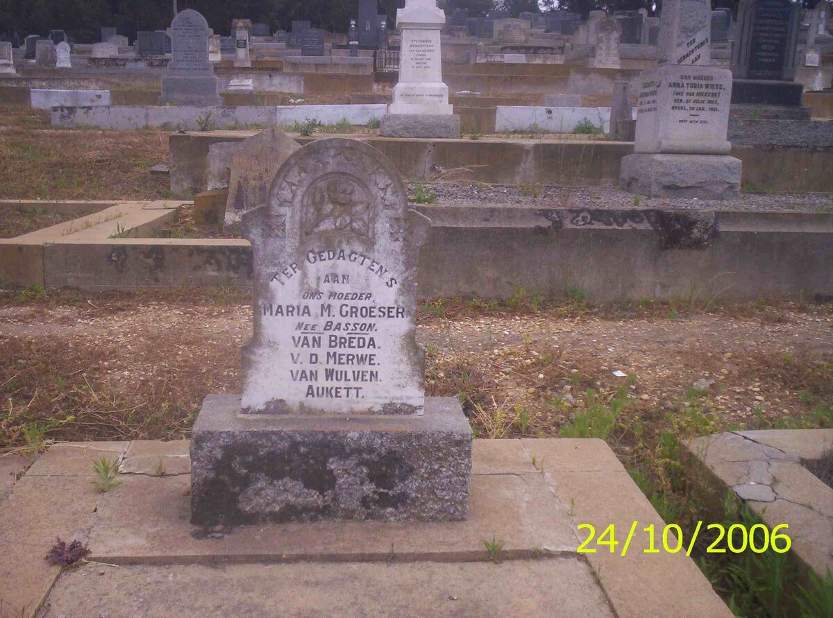 CROESER Maria M. formerly VAN BREDA, formerly V.D. MERWE, formerly VAN WULEN, formerly AUKETT nee BASSON