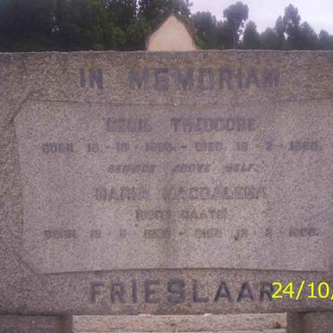 FRIESLAAR Cecil Theodore 1896-1958 &amp; Maria Magdalena RAATS 1906-1968