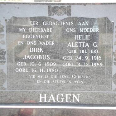 HAGEN Dirk Jacobus 1909-1980 &amp;  Aletta G. TRUTER 1916-1989