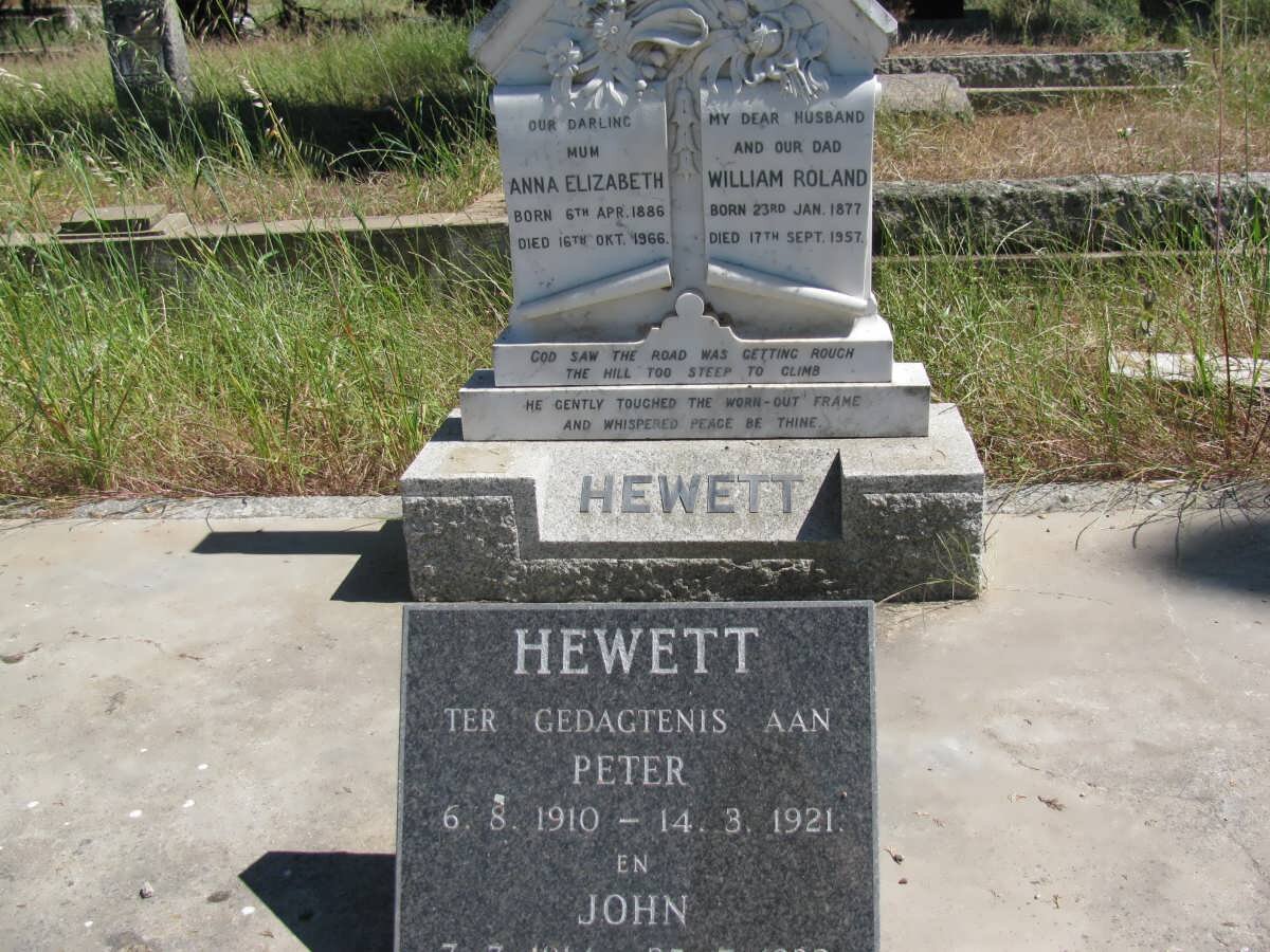 HEWETT William Roland 1877-1957 &amp; Anna Elizabeth 1886-1966 :: HEWETT Peter 1910-1921 :: HEWETT John