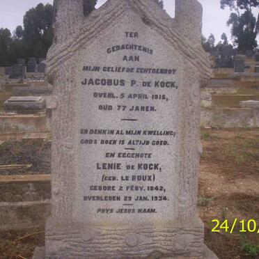 KOCK Jacobus P., de -1915 &amp; Lenie LE ROUX 1842-1934