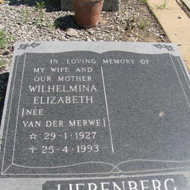 LIEBENBERG Wilhelmina Elizabeth nee VAN DER MERWE 1927-1993