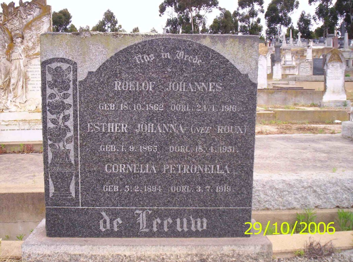 LEEUW Roelof Johannes, de 1862-1916 &amp; Esther Johanna ROUX 1865-1951 :: DE LEEUW Cornelia Petronella 1894-1919