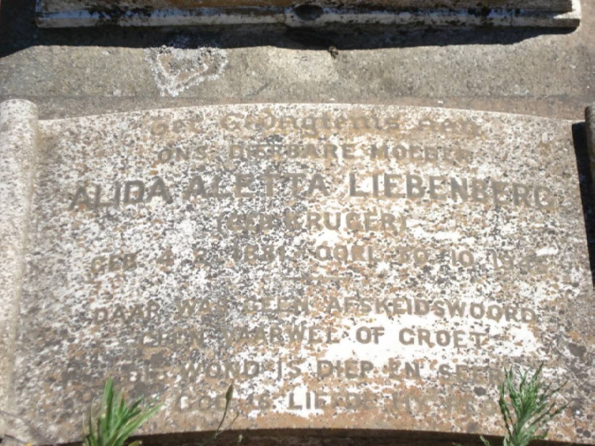 LIEBENBERG Alida Aletta nee KRUGER 1881-1945
