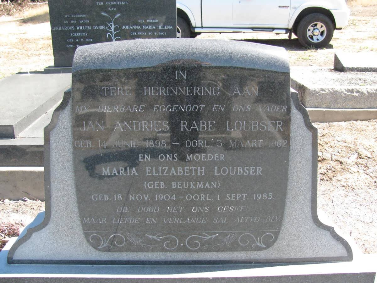 LOUBSER Jan Andries Rabe 1898-1962 &amp; Maria Elizabeth BEUKMAN 1904-1985