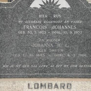 LOMBARD Francois Johannes 1873-1957 &amp; Johanna H.L. SMUTS 1885-1966