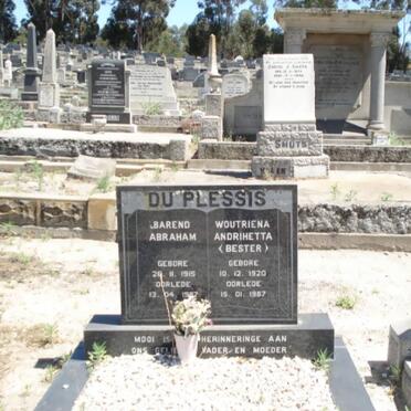 PLESSIS Barend Abraham, du 1915-1987 &amp; Woutriena Andrihetta BESTER 1920-1987