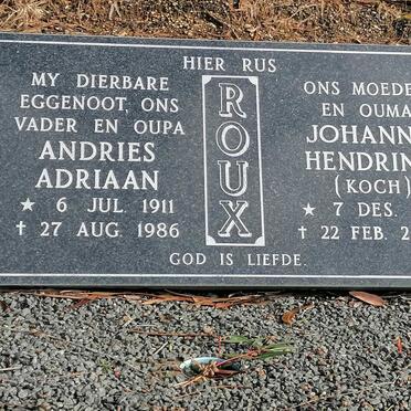 ROUX Andries Adriaan 1911-1986 &amp; Johanna Hendrina KOCH 1916-2000