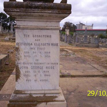 ROSE John George 1879-1950 :: ROSE Gertruida Elizabeth neé ROUX 1858-1935