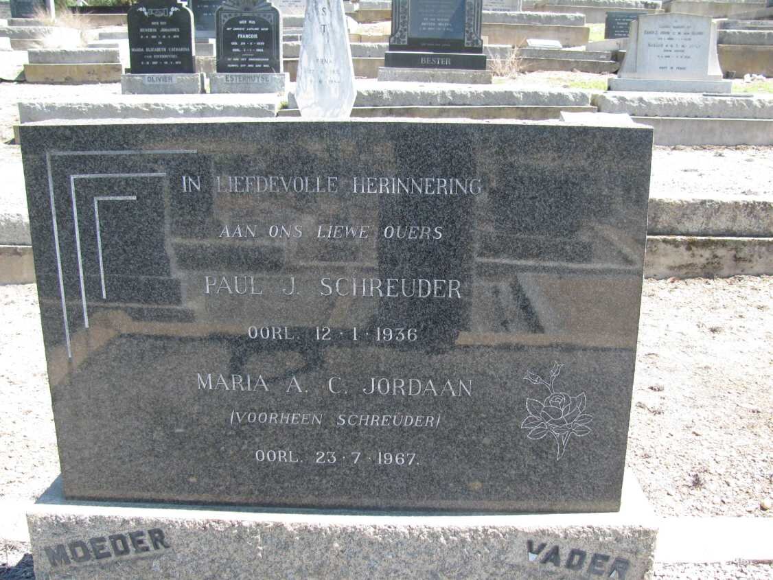 SCHREUDER Paul J. -1936 &amp; Maria A.C. JORDAAN previously SCHREUDER -1967