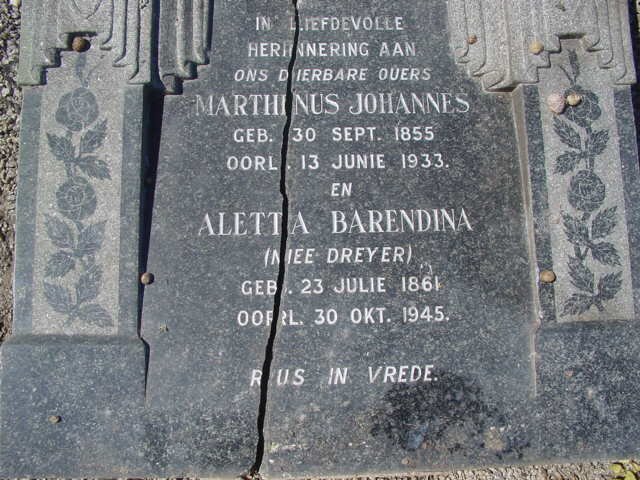 SPUY Marthinus Johannes, van der 1855-1933 &amp; Aletta Barendina nee DREYER 1861-1945