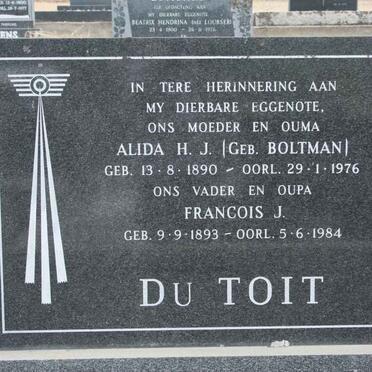 TOIT Francois J., du 1893-1984 &amp; Alida H.J. BOLTMAN 1890-1976