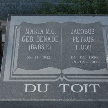 TOIT Jacobus Petrus, du 1930-2003 &amp; Maria M.C. BENADÉ 1932-