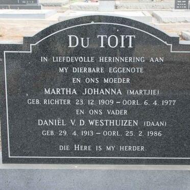 TOIT Daniël van der Westhuizen, du 1913-1986 &amp; Martha Johanna RICHTER 1909-1977