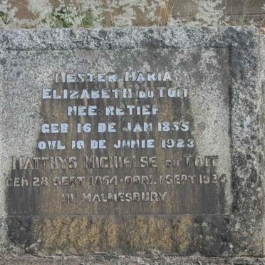 TOIT Matthys Michielse, du 1854-1934 &amp; Hester Maria Elizabeth RETIEF 1855-1923