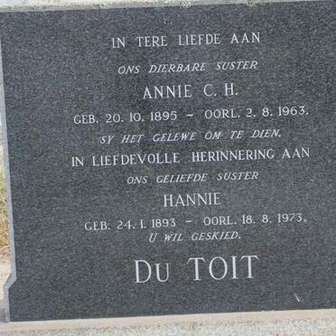 TOIT Hannie, du 1893-1973 :: DU TOIT Annie C.H. 1895-1963