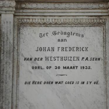 WESTHUIZEN Johan Frederick, van der -1935
