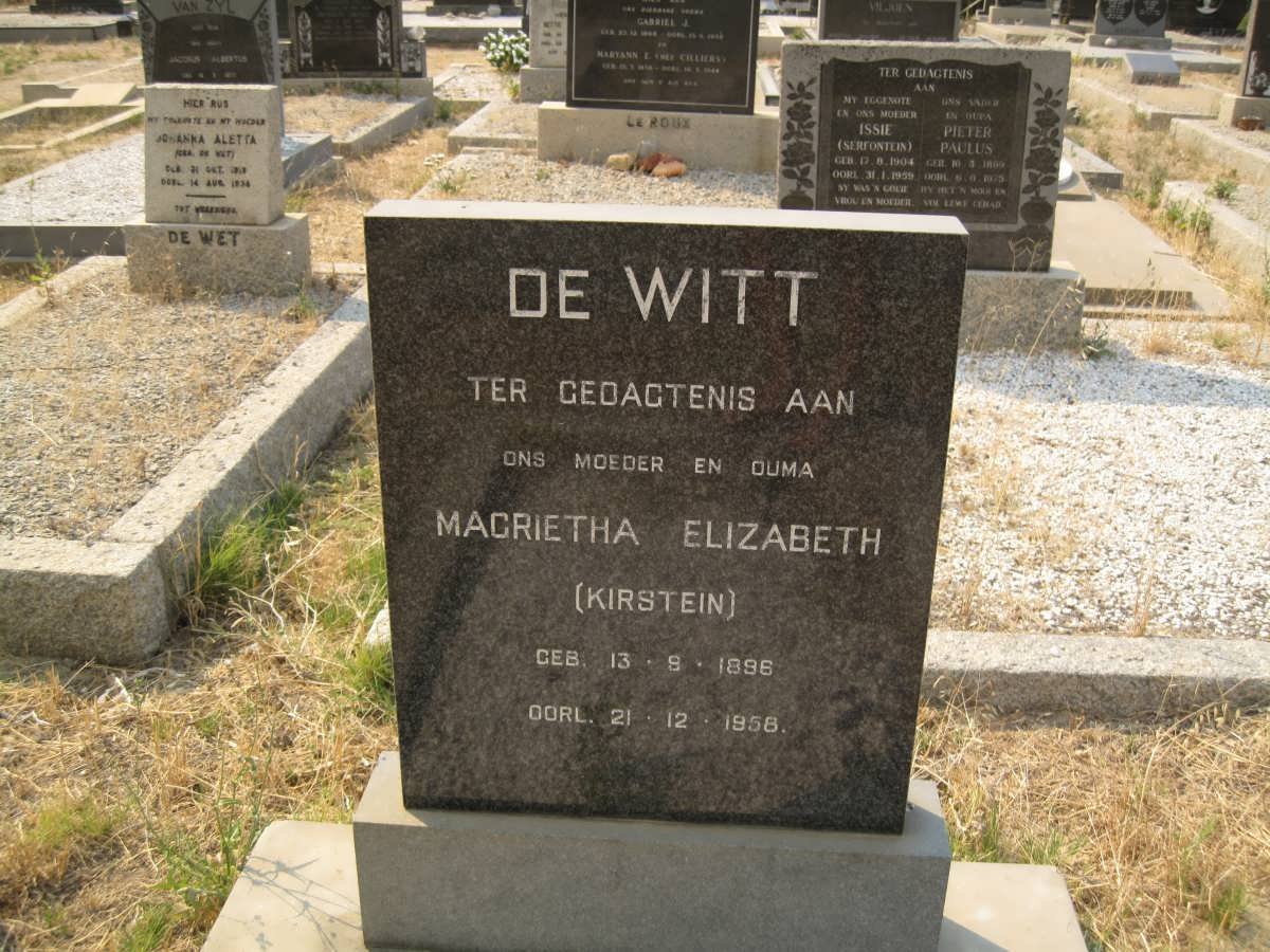 WITT Magrietha Elizabeth KIRSTEIN 1896-1958