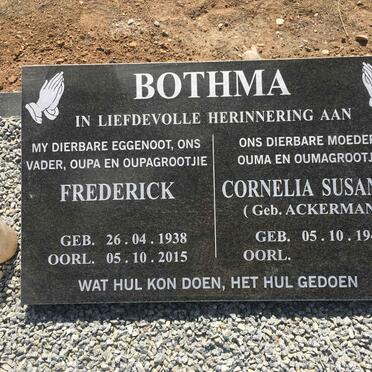 BOTHMA Frederick 1938-2015 &amp; Cornelia Susanna ACKERMAN 1944-