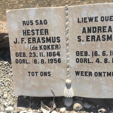 ERASMUS Andreas S. 1858-1921 &amp; Hester J.F. DE KOKER 1864-1956