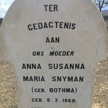 SNYMAN Anna Susanna Maria nee BOTHMA 1868-1951