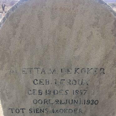KOKER Aletta M., de nee LE ROUX 1857-1930