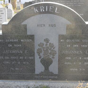 KRIEL Johannes L.M. 1897-1969 &amp; Jacomina E. DE KOCK 1901-1973