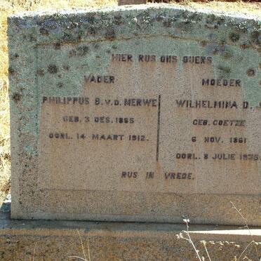 MERWE Philippus B., v.d. 1865-1912 &amp; Wilhelmina D.J. COETZEE 1861-1935