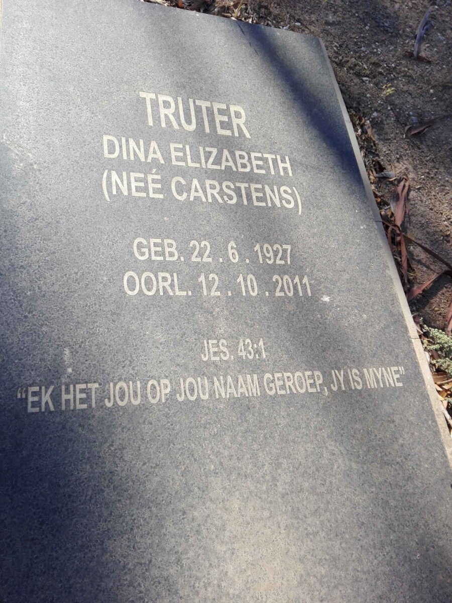 TRUTER Dina Elizabeth nee CARSTENS 1927-2011