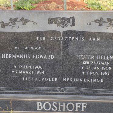 BOSHOFF Hermanus Edward 1906-1984 &amp; Hester Helena ZAAYMAN 1908-1987