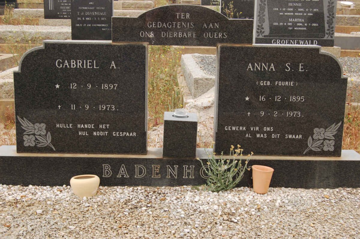 BADENHORST Gabriel A. 1897-1973 &amp; Anna S.E. FOURIE 1895-1973