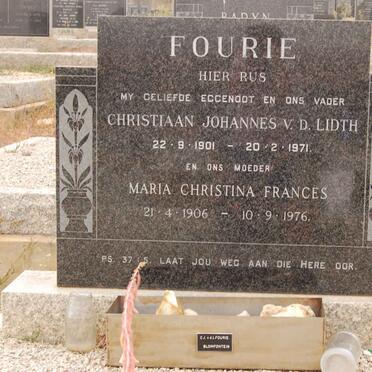FOURIE Christiaan Johannes v.d. Lidth 1901-1971 &amp; Maria Christina Frances 1906-1976