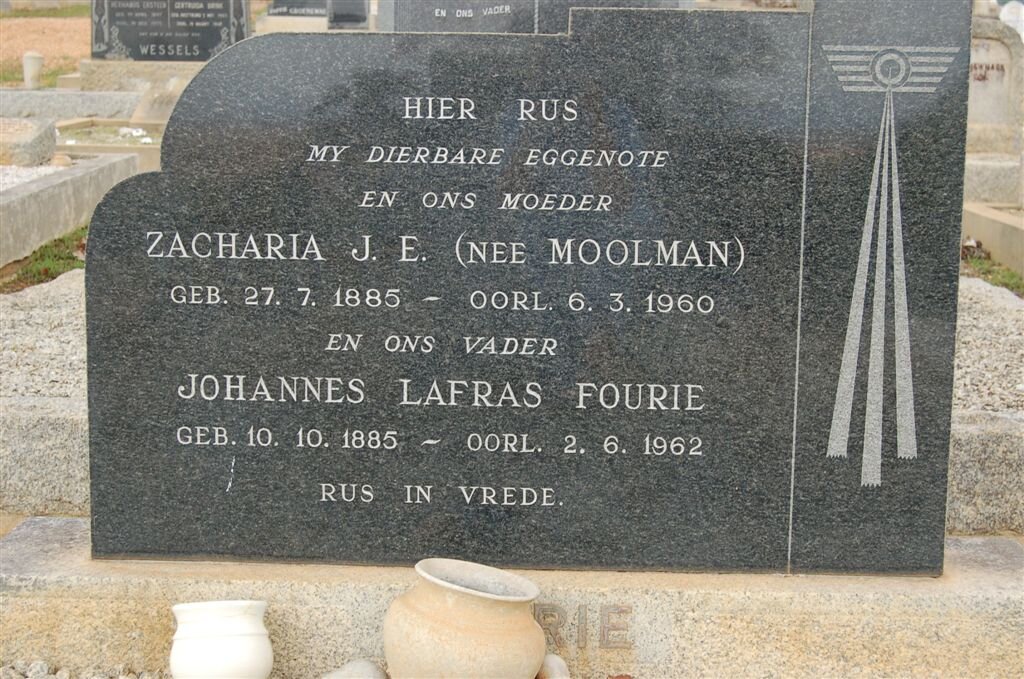 FOURIE Johannes Lafras 1885-1962 &amp; Zacharia J.E. MOOLMAN 1885-1960