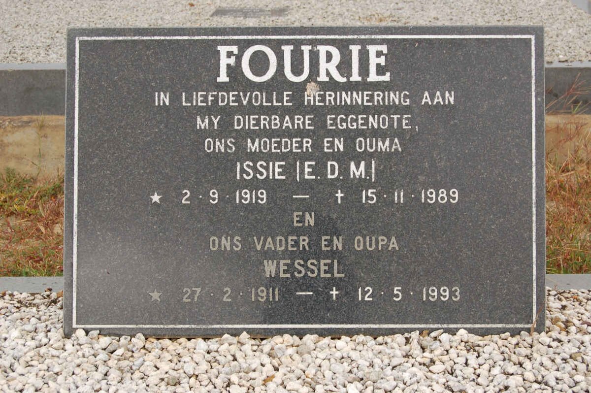 FOURIE Wessel 1911-1993 &amp; E.D.M. 1919-1989