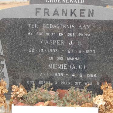 FRANKEN Casper J.H. 1903-1970 &amp; A.C. 1909-1986
