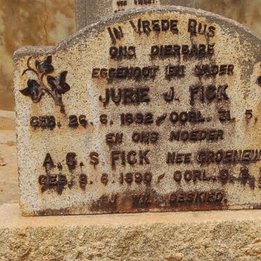 FICK Jurie J. 1892-1949 &amp; A.C.S. GROENEWALD 1890-1963