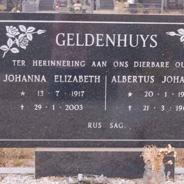 GELDENHUYS Albertus Johannes 1921-1966 &amp; Johanna Elizabeth 1917-2003