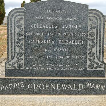 GROENEWALD Gerhardus Jacobus 1874-1950 &amp; Catharina Elizabeth SWART 1879-1960