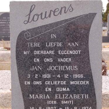 LOURENS Jan Jochemus 1901-1966 &amp; Maria Elizabeth SMIT 1907-1974