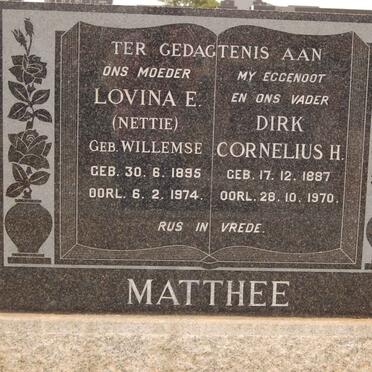 MATTHEE Dirk Cornelius H. 1887-1970 &amp; Lovina E. WILLEMSE 1895-1974