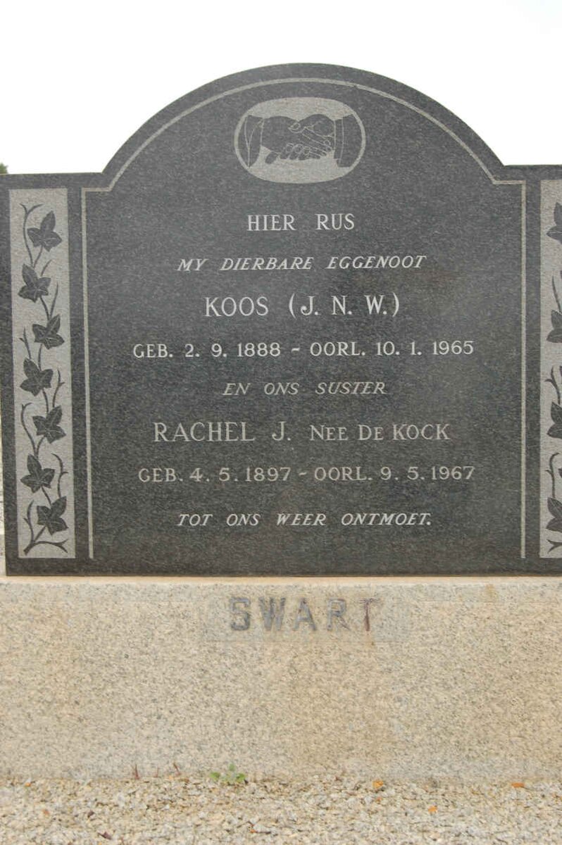 SWART J.N.W. 1888-1965 &amp; Rachel J. DE KOCK 1897-1967