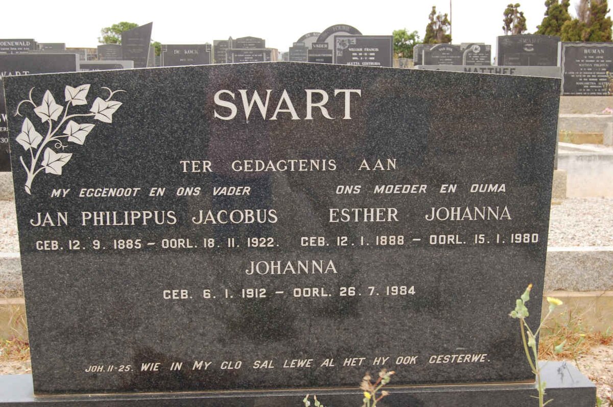 SWART Jan Philippus Jacobus 1885-1922 &amp; Esther Johanna 1888-1980 :: SWART Johanna 1912-1984
